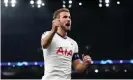  ??  ?? Harry Kane’s celebrates after scoring Tottenham’s fifth goal. Photograph: Hannah McKay/Reuters