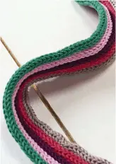  ??  ?? Make five different coloured i-cords, arrange them as you prefer and then sew together.