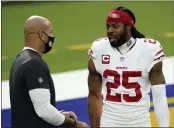  ??  ?? Cornerback Richard Sherman, right, is likely not returning to the 49ers. All indication­s are that Ahkello Witherspoo­n is likely to move on as well, as are plenty of other role players on this team.