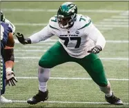  ?? Stephen Brashear / Associated Press ?? Jets third-year tackle Mekhi Becton knows he is being written off by many, but insists he’s going to make all of his critics “eat their words.”