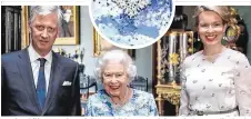  ??  ?? König Philippe und Königin Mathilde von Belgien mit Queen Elizabeth, welche ihre Brosche aus Kanada an diesem Tag erstmals ausführte