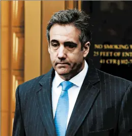  ?? EDUARDO MUNOZ ALVAREZ/GETTY ?? Michael Cohen exits federal court after his sentencing hearing Wednesday in New York.