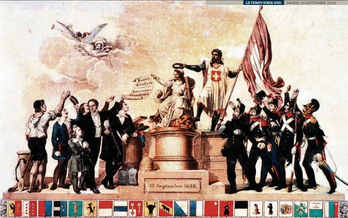  ?? (KEYSTONE/PHOTOPRESS-ARCHIV/STR) ?? L’allégorie célèbre la création du nouvel Etat et l’acceptatio­n par le peuple de la Constituti­on fédérale du 12 septembre 1848.