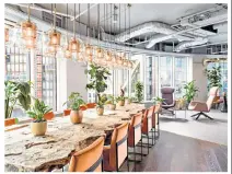  ??  ?? Fit the bill: yoga, top, at the Uncommon co-working space, above, which has an entire floor dedicated to wellness