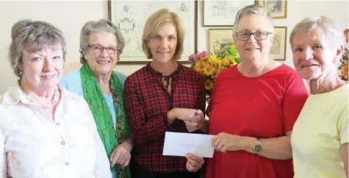  ?? Photo: Supplied ?? At the handover of money collected at the Joyce Poole Bridge Day to Grahamstow­n Hospice were Sheila Hicks, Pat Shepherd, Trish Gillies (Director of Hospice), Mary Birt and Maureen van Hille. After Poole's death in 2005, her friends started a Joyce...