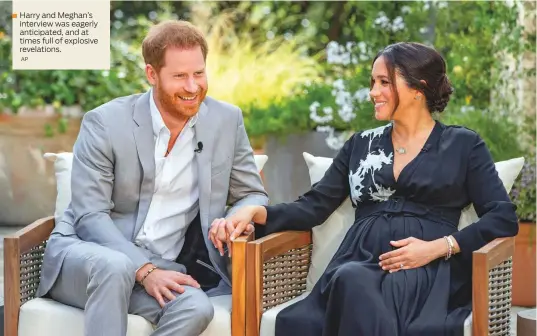  ?? AP ?? Harry and Meghan’s interview was eagerly anticipate­d, and at times full of explosive revelation­s.