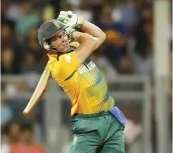  ?? —AP ?? MUMBAI: In this Friday, March 18, 2016 file photo, South Africa’s AB de Villiers bats against England during their ICC World Twenty20 2016 cricket match at the Wankhede stadium in Mumbai, India. AB de Villiers will sit out South Africa’s Test cricket...