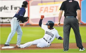  ?? APRIL GAMIZ/ THE MORNING CALL ?? Malquin Canelo’s two-run double sparked a four-run second inning Sunday for the IronPigs.