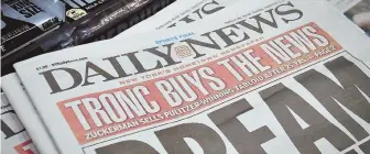  ?? AP FIlE PHOtO ?? FRONT PAGE NEWS: Copies of the Daily News the day it had been acquired by Tronc in September 2017.