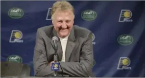  ?? DARRON CUMMINGS - ASSOCIATED PRESS ?? In this July 8, 2016, file photo, Indiana Pacers NBA basketball team president Larry Bird smiles during a news conference in Indianapol­is. Larry Bird is the only person in league history to be voted MVP, Coach of the Year and Executive of the Year.