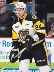  ?? AARON BELL OHL IMAGES ?? Captain Justin Lemcke, left, Ryan Moore and Connor Walters are moving on from the OHL champion Hamilton Bulldogs after playing a combined 354 games with the team.