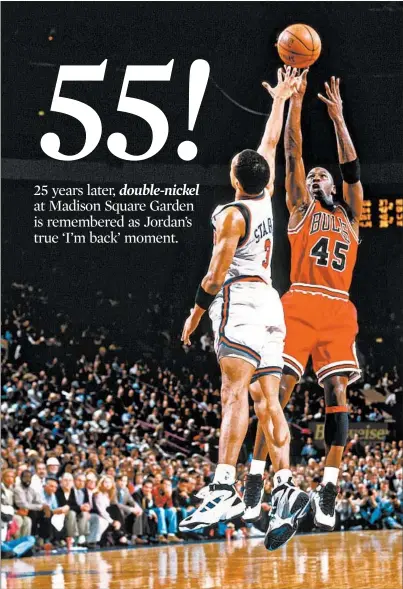  ?? ANDY HAYT/GETTY ?? In his fifth game after returning from retirement, Michael Jordan scored 55 points against the Knicks on March 28, 1995 in New York.
