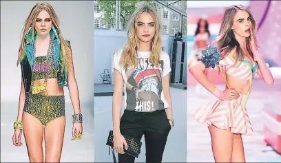  ??  ?? Cara Delevingne en algunas de sus pasarelas para Victoria’s Secret, Cromos y Vogue. Sin lugar a dudas, en cada una de ellas deja plasmada su belleza, encanto y, lo más importante, su amor por el modelaje.