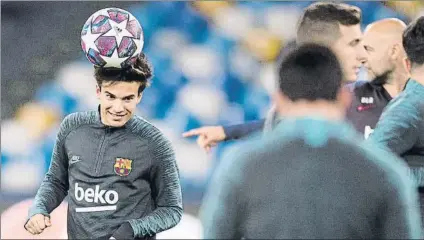  ?? FOTO: PERE PUNTÍ ?? Riqui Puig, como Iñaki Peña, Collado y Araujo, ya ha ido convocado esta temporada en partidos de Champions League