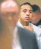  ?? William Luther / Express-News ?? David Villarreal leaves the courtroom during a break on the first day of his murder trial.