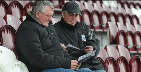  ??  ?? Tom Lally, left, and Dan Connell pictured before a League of Ireland match at Terryland, Park, Galway.