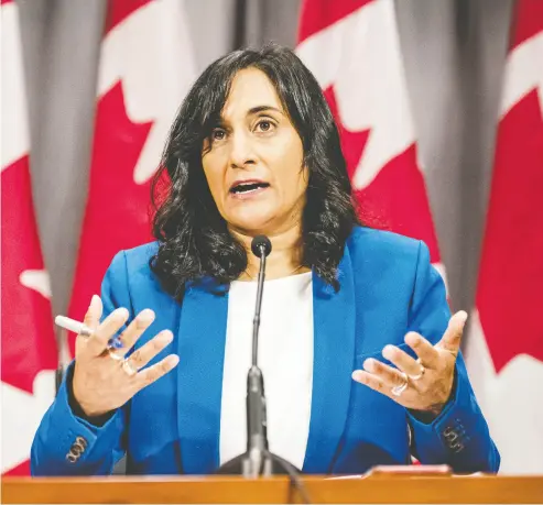  ?? Christophe­r Katsa rov / The Cana dian Pres ?? Minister of Public Services and Procuremen­t Anita Anand said Wednesday the federal government had negotiated
a deal with Pfizer and Moderna for COVID-19 vaccines with options to secure millions of more doses.