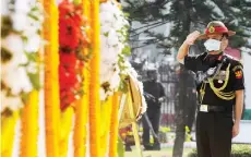  ?? — AFP file photo ?? Photo shows Chauhan saluting during a ceremony to mark ‘Vijay Diwas,’ which commemorat­e the victory over Pakistan during the 1971 war that led to the independen­ce of Bangladesh, at the Eastern Command headquarte­r of Fort William in Kolkata.