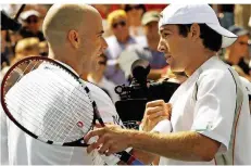  ?? FOTO: LANE/DPA ?? Benjamin Becker (rechts) hatte nach dem College seinen ersten großen Moment 2006, als er bei den US Open Andre Agassi schlug.