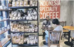  ??  ?? Bags of Indonesian roasted coffee are seen for sale at an Anomali Coffee shop in Jakarta, Indonesia. Major roasters Starbucks and Keurig Green Mountain Inc are the biggest buyers of Sumatran arabicas, importers say, and smaller companies appeared to be...