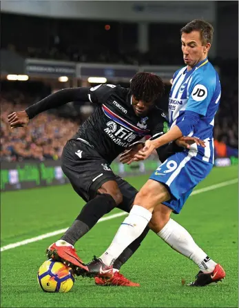  ??  ?? Derby feature: Wilfried Zaha (left) was booed by Brighton supporters during the 0-0 draw at the Amex Stadium in November