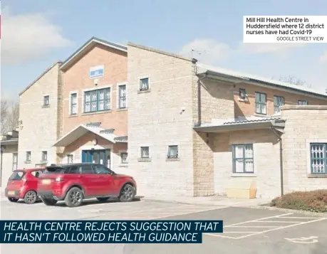  ??  ?? Mill Hill Health Centre in Huddersfie­ld where 12 district nurses have had Covid-19
GOOGLE STREET VIEW