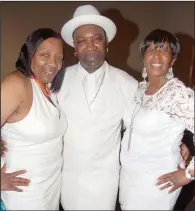  ??  ?? Sheila Johnson with steppers event promoters Hey Hey Fred and his wife, Miss Rose, all of Chicago