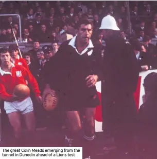  ??  ?? The great Colin Meads emerging from the tunnel in Dunedin ahead of a Lions test