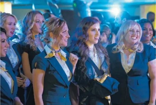  ??  ?? From left, Chrissie Fit, Anna Camp, Alexis Knapp, Brittany Snow, Anna Kendrick, Rebel Wilson and Ester Dean in a scene from “Pitch Perfect 3.”