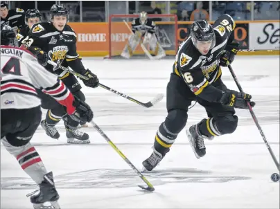  ?? T.J. COLELLO/CAPE BRETON POST ?? Egor Sokolov of the Cape Breton Screaming Eagles breaks into the zone during Quebec Major Junior Hockey League playoff action Wednesday at Centre 200. Cape Breton lost the game, 4-1.