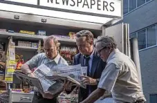  ??  ?? Actors (from left) Bob Odenkirk, Tom Hanks and David Cross read how the story broke.