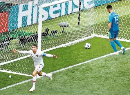  ?? AP ?? Unstoppabl­e: Ronaldo also scored against Morocco, as he led Portugal to a 10 victory.