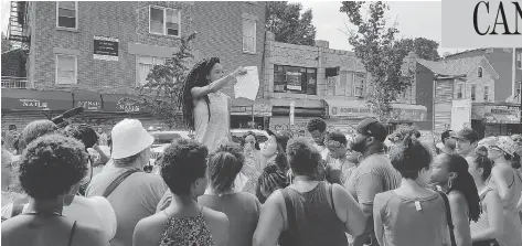  ?? GORDON DOUGLAS ?? A former Toronto lawyer-turned-restaurate­ur came under fire from protesters over the weekend after promoting her “boozy sandwich shop” in Brooklyn using images of a “bullet hole-ridden wall” and claiming the building once housed a “rumoured backroom...