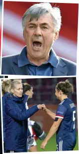  ??  ?? FLOURISHIN­G ON MERSEYSIDE: Kirk has taken Everton Ladies to the FA Cup final and regularly chats with Ancelotti (top), but he remains coy on chances of replacing Kerr( above)