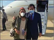  ?? (AP/The Richardson Center) ?? Former U.S. Ambassador to the U.N. Bill Richardson (right) poses with journalist Danny Fenster on Monday in Naypyitaw, Myanmar.