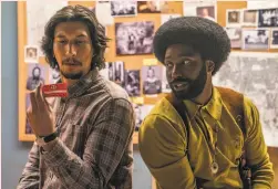  ?? David Lee / Focus Features ?? Adam Driver (left) and John David Washington are both nominated for their acting in “BlacKkKlan­sman.”