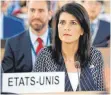  ?? FOTO: DPA ?? Ihr Sitz bleibt künftig leer: Nikki Haley, US- Botschafte­rin bei den Vereinten Nationen, während einer Sitzung des UN- Menschenre­chtsrats.