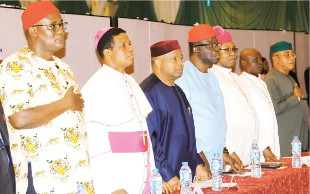  ?? Photo: Felix Onigbinde ?? South East leaders during a meeting with Acting President Yemi Osinbajo at the Presidenti­al Villa Abuja yesterday.