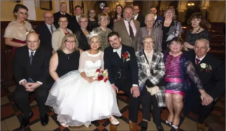  ?? Front from Back from left: Photo by John Reidy ?? The happy couple with family members after their wedding at the Church of Saints Stephen and John in Castleisla­nd on Saturday.
left: Ben Stephens, Sheila Nally, Juliette and Ger O’Donoghue, Marge Healy, Breda and Denis O’Donoghue. Second row: Nora...