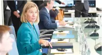  ?? AFP ?? EUROPEAN UNION Foreign Affairs and Security Policy High Representa­tive Federica Mogherini is seen at the start of a meeting on Libya hosted by France’s Foreign Minister Jean-Yves Le Drian on the sidelines of the UN General Assembly in New York on Sept. 24.