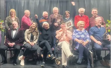  ?? ?? The cast and crew of Ballyduff Drama Group pictured with adjudicato­r Tom Byrne (seated extreme left) after they were adjudged to have won the Open section of the West Waterford Drama Festival on Saturday night with their play ‘Rabbit Hole’.