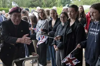  ?? Jeremias Gonzalez, The Associated Press ?? British veteran Bill Gladden arrives at the D-day ceremony at Pegasus Bridge in Ranville, Normandy, on Sunday.