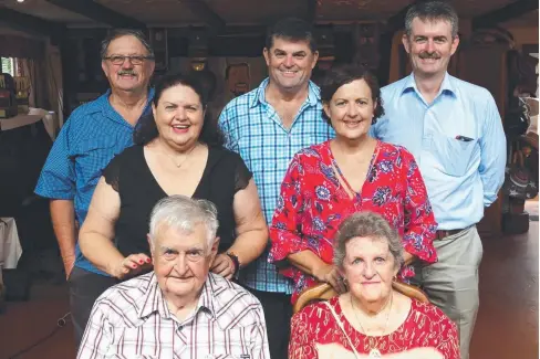  ??  ?? PARTY TIME: Jim and Frances Parsons of Malanda celebrate their 65th wedding anniversar­y with their five children, from left, Greg Parsons, Susanne Price, Wayne Parsons, Judy Henderson and Mark Parsons. BELOW: The wedding party at St John’s in Cairns on February 7, 1953.