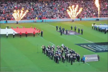  ??  ?? Campbeltow­n Brass on the pitch before the match kicked off.