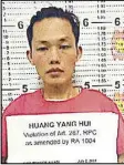  ?? ?? Mug shots of suspects (from left) Yang Yuan, Xiang Long Huang, Huang Yang Hui and Jerry Hong courtesy of the CiDG.