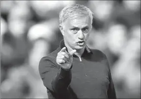  ?? MATTHEW CHILDS / ACTION IMAGES / VIA REUTERS ?? United manager Jose Mourinho gestures during Saturday’s 3-1 loss to West Ham at LondonStad­ium.