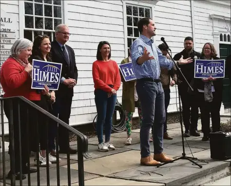  ?? Brianna Gurciullo / Hearst Connecticu­t Media ?? U.S. Rep. Jim Himes, D-4, launches his campaign for reelection on April 23 at Fairfield’s Old Town Hall.