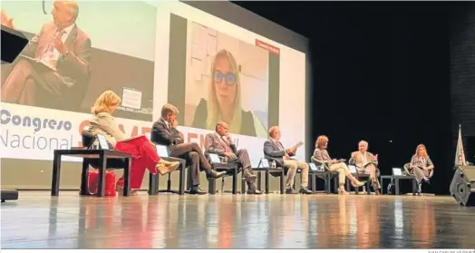  ?? JUAN CARLOS VÁZQUEZ ?? Elvira Velasco, Ceciliano Franco, José Polo, Manuel Micó, Lourdes Martínez-berganza, Diego Vargas y Carina Escobar en una de las mesas de debate.