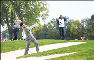  ??  ?? Rory McIlroy of Europe plays a shot during practice prior to the Ryder Cup at Hazeltine National Golf Club
on Sept 28, in Chaska, Minnesota. (AFP)