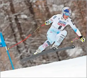  ?? GABRIELE FACCIOTTI/AP PHOTO ?? Lindsey Vonn of the United States during Saturday’s women’s World Cup super-G in Val d’Isere, France. Vonn, who was forced to withdraw from a race in Switzerlan­d a week earlier due to a back injury, bounced back to win her first race of the season.